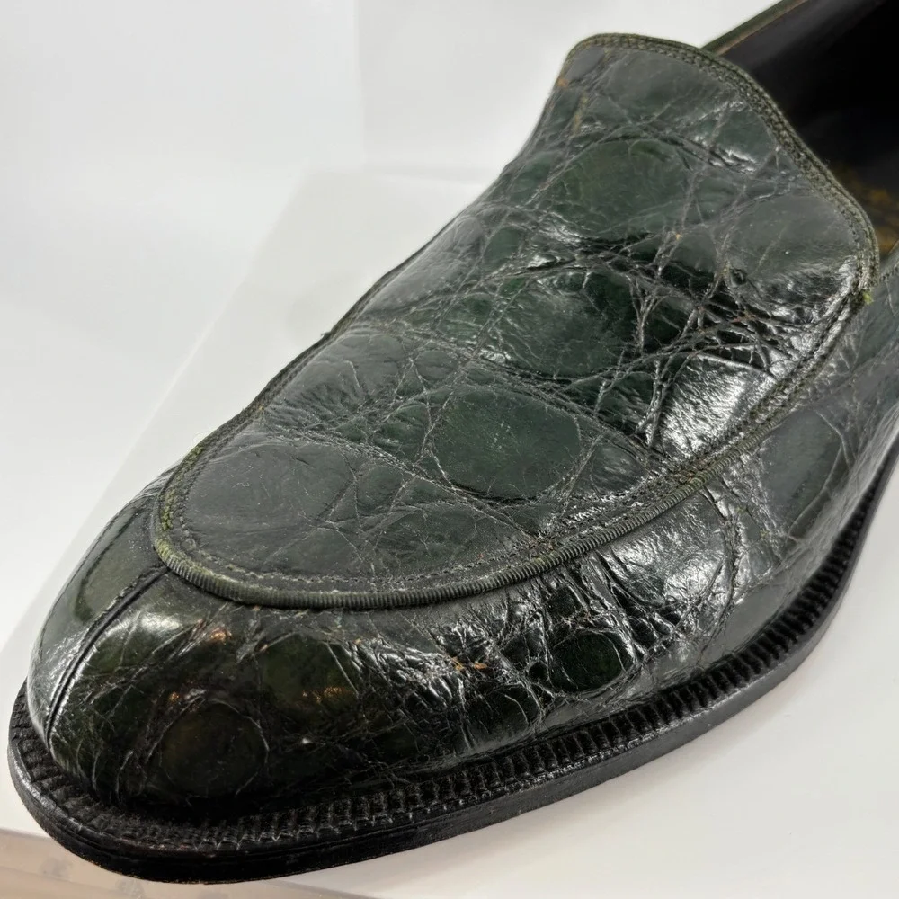 Vintage FootJoy Genuine Alligator Crocodile Loafer Green Exotic Leather Men 10.5